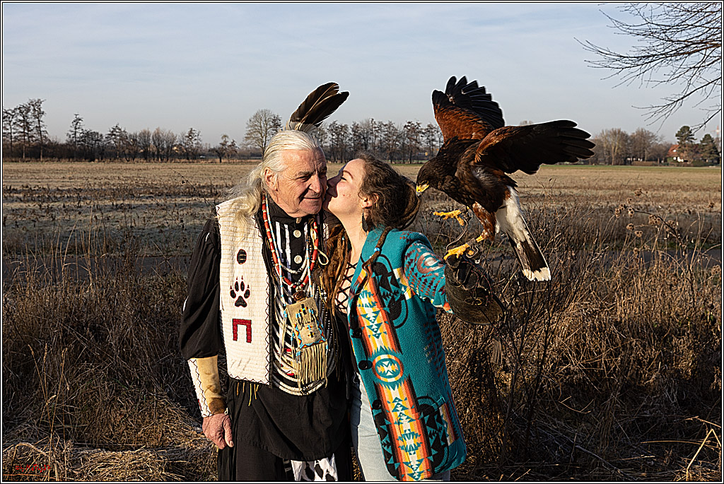 Cheyenne-Halbblut Hunting Wolf in der Falknerei Pierre Schmidt; Gymnich, 09.02.2023